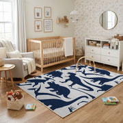 Navy Shark Silhouette Rug — decorative room view