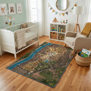 Illustrated City Map Area Rug — cozy interior view