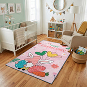 Happy Easter Gnome Heart Rug — bedroom floor view