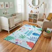 Happy Easter Floral Bunny Rug — playroom styling view