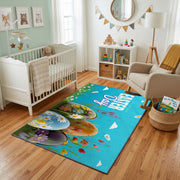 Happy Easter Floral Bunny Rug — color detail view