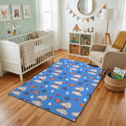 Blue Easter Bunny Egg Pattern Rug — color detail view