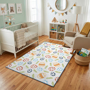Colorful Easter Egg Pattern Rug — angled floor view