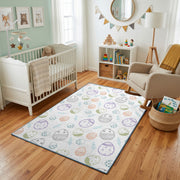 Pastel Easter Egg Pattern Rug — bedroom floor view
