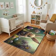 Woodland Bunny Portrait Rug — color detail view