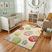 Pastel Easter Egg Pattern Rug — styled nursery room view