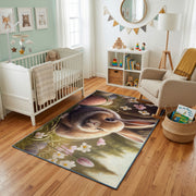 Woodland Bunny Fairy Rug — angled floor view