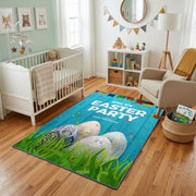 Easter Party Bunny Egg Rug — angled floor view