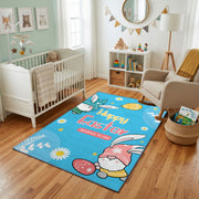 Happy Easter Gnome Daisy Rug — decorative room view