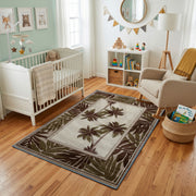 Tropical Palm Landscape Rug — angled floor view
