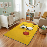 Silly Yellow Face Area Rug — playroom styling view