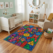 Abstract Colorful Doodle Rug — color detail view
