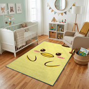 Yellow Winking Face Area Rug — cozy interior view