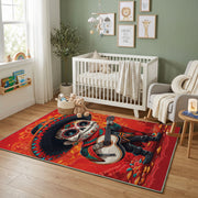 Samurai Cat Warrior Area Rug — angled floor view