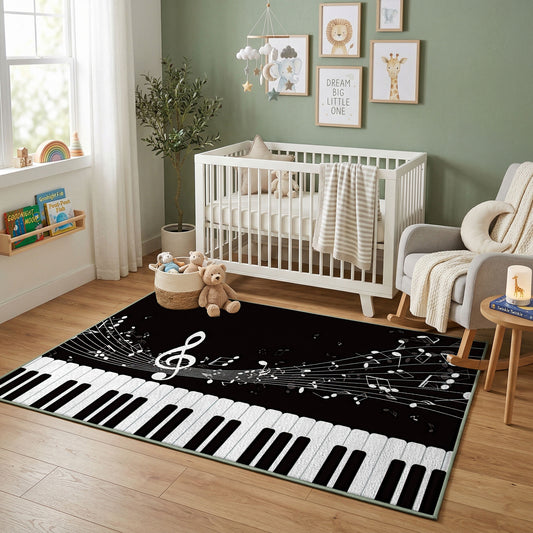 Moonlit Piano Music Area Rug — styled nursery room view