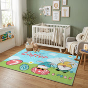 Happy Easter Bunny Gnome Area Rug — playroom styling view