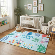 Happy Easter Floral Bunny Rug — color detail view