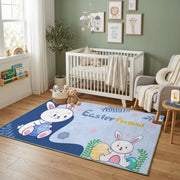 Bunny Friends Floral Area Rug — bedroom floor view