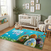 Happy Easter Floral Bunny Rug — playroom styling view