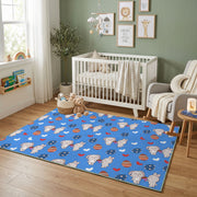 Blue Easter Bunny Egg Pattern Rug — decorative room view