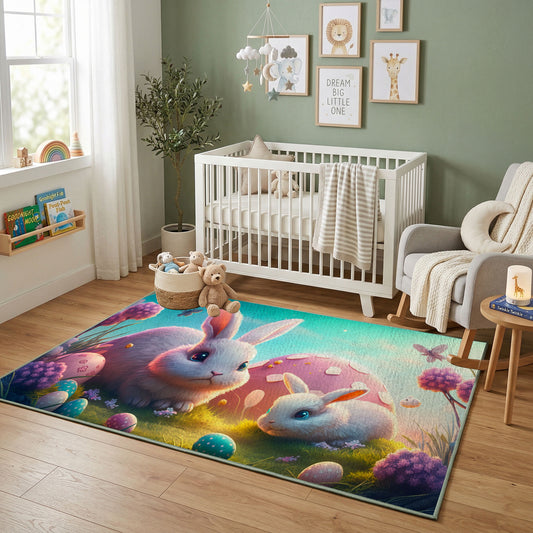 Fantasy Bunny Mushroom Area Rug — full rug design