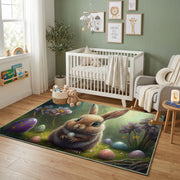 Woodland Bunny Portrait Rug — decorative room view