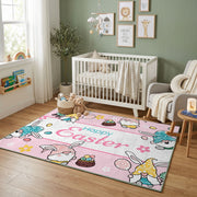Happy Easter Gnome Character Rug — styled nursery room view