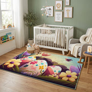 Sleeping Bunny Floral Area Rug — bedroom floor view