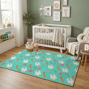 Mint Bunny Carrot Pattern Rug — color detail view