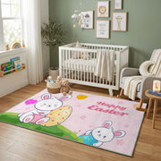 Happy Easter Bunny Face Rug — front-facing room view