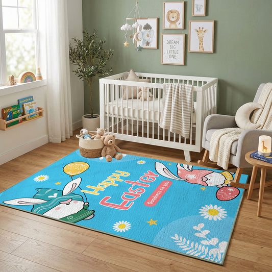 Happy Easter Gnome Daisy Rug — full rug design