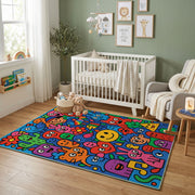 Abstract Colorful Doodle Rug — front-facing room view