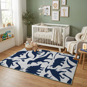 Navy Shark Silhouette Rug — styled nursery room view