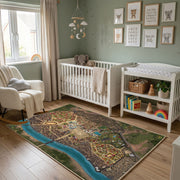 Illustrated City Map Area Rug — close-up texture view