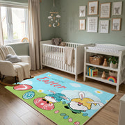 Happy Easter Bunny Gnome Area Rug — bedroom floor view