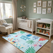 Happy Easter Floral Bunny Rug — front-facing room view