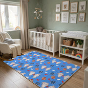 Blue Easter Bunny Egg Pattern Rug — cozy interior view