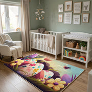 Sleeping Bunny Floral Area Rug — decorative room view