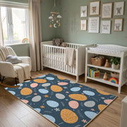 Dark Pastel Easter Egg Pattern Rug — decorative room view