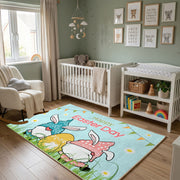 Happy Easter Boy Gnome Rug — cozy interior view