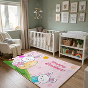 Happy Easter Bunny Face Rug — decorative room view