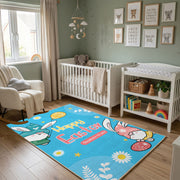 Happy Easter Gnome Daisy Rug — styled nursery room view