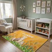 Golden Happy Easter Floral Rug — cozy interior view