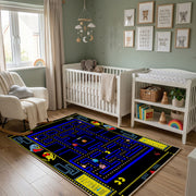 Retro Arcade Maze Area Rug — angled floor view