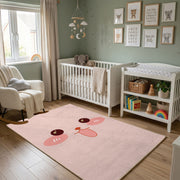 Pink Cute Face Area Rug — close-up texture view