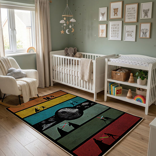 Shadow Ninja Comic Rug — styled nursery room view
