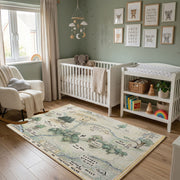 Pastel Illustrated USA Map Rug — angled floor view