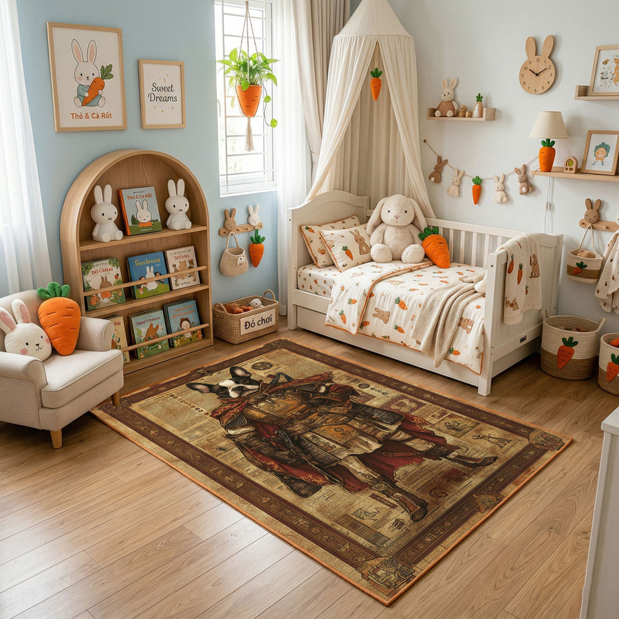 Medieval Bear Warrior Area Rug, Rustic Fantasy Animal Carpet, Adventure Kids Room Decor – product view 1