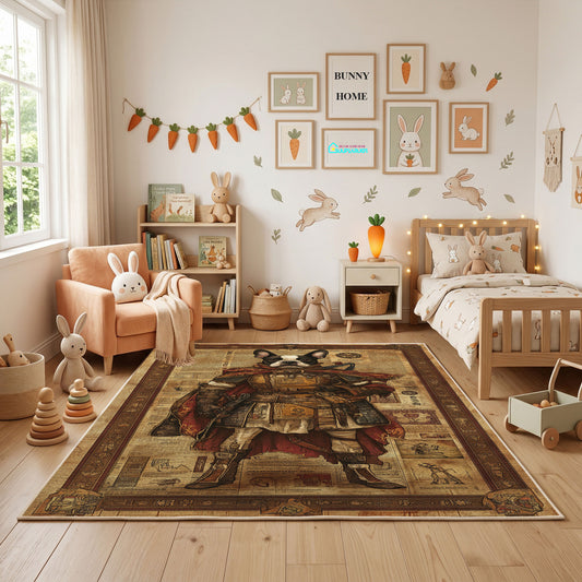 Medieval Bear Warrior Area Rug, Rustic Fantasy Animal Carpet, Adventure Kids Room Decor – product view 2