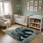 Ocean Whale Family Area Rug, Deep Blue Sea Animal Carpet, Calm Nursery Room Decor – featured room view